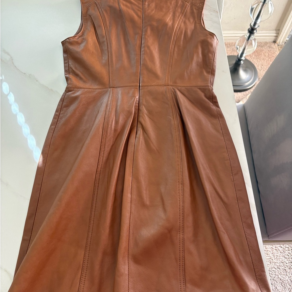 Neiman Marcus Brown real Leather Midi Dress - Picture 2 of 4